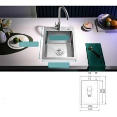 KINKIBOS kitchen sink, 304 stainless steel, 35 x 50 cm