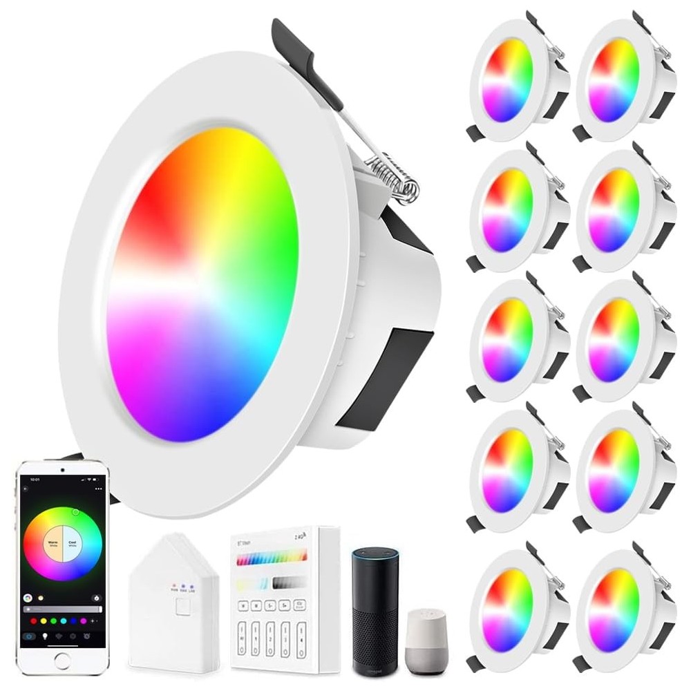 Lámpara Downlight RGBIC, WIFI, Bluetooth, 9W, 160,000 colores, Alex, 10 piezas