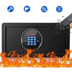 Vaurioitunut Mejasg turvallinen, 30 l, 37 x 42 x 20 cm, musta metalli, jossa on sähköinen lukitus asiakirjoihin ja arvoesineisii