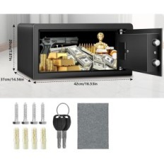 Poškodovana Mejasg Safe, 30 l, 37 x 42 x 20 cm, sef v črni kovini z elektronsko ključavnico za dokumente in dragocenosti