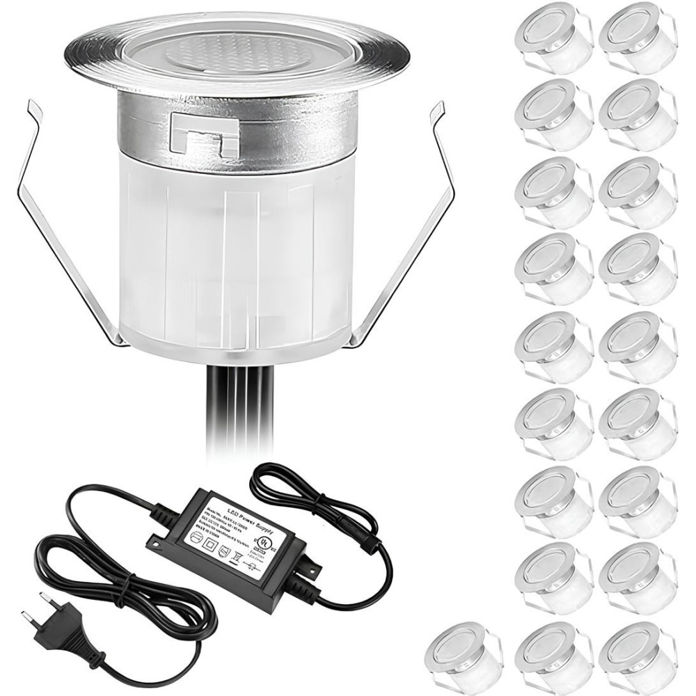 Um conjunto de 20 lâmpadas LED para lâmpadas resistentes à água embutidos para caminhos e terraços de iluminação