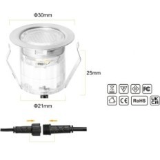 Lâmpada fvtled, RGB, 12 V, 15 lumens, IP67, diâmetro 30 mm, 20 pcs.