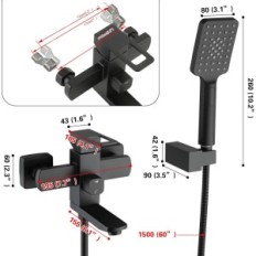 Shower mixer, black, 1.5m, spout and handset, exhibition