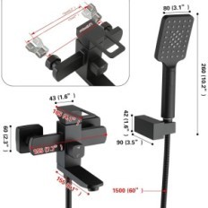 Shower mixer, black, 1.5m, spout and handset, exhibition