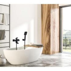 Shower mixer, black, 1.5m, spout and handset, exhibition