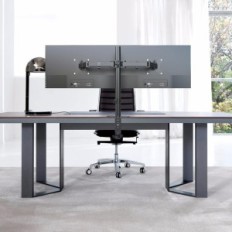 Suptek desk handle for 2 computer screens up to 27 inches exhibition