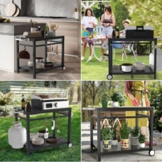 Stainless steel barbecue table Well Grill, 65 kg load capacity, black