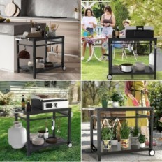 Mesa de barbacoa de acero inoxidable Parrilla de pozo, capacidad de carga de 65 kg, negro