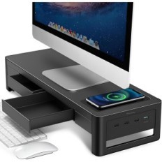 Moatanty stand on monitor 3 in 1 with 2 drawers Desk organizer with a monitor shelf, keyboard and office trinkets