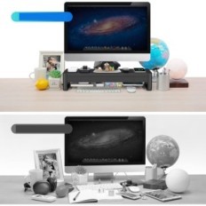 Moatanty står på skærm 3 i 1 med 2 skuffer desk arrangør med en skærmhylde, tastatur og kontorstrækninger