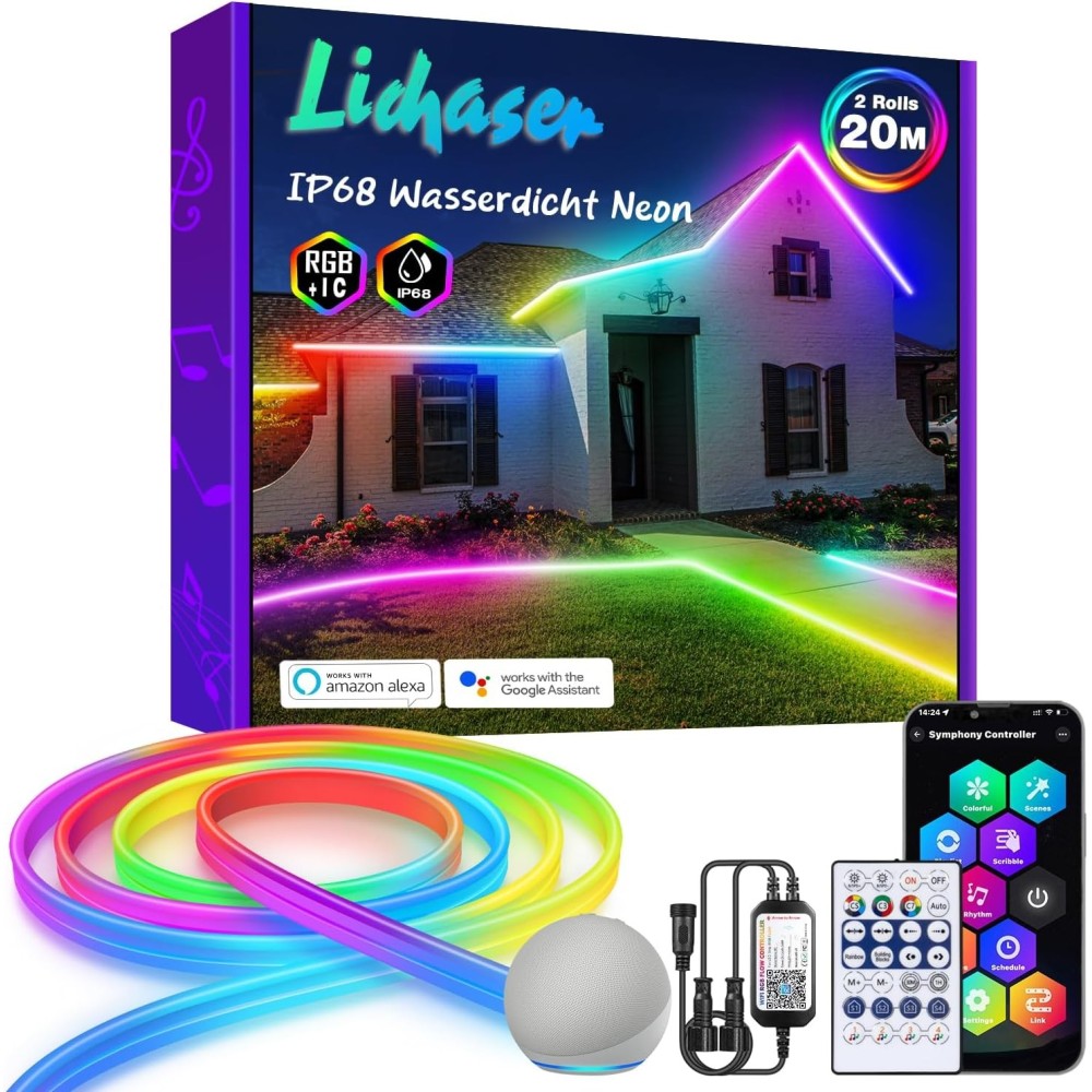 LED-tejp Lichaser RGB + IC 20m med WiFi, vattentät, musiksynkronisering