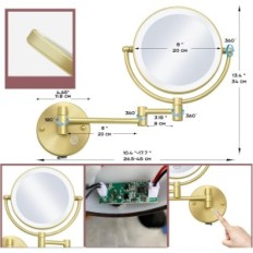 Reckodor 20 cm väggbakspegel, bakgrundsbelyst, 1x / 5x, guldglans