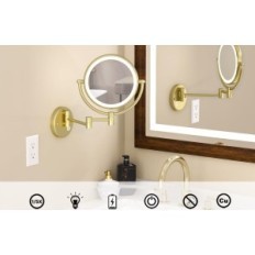 Reckodor 20 cm espejo de afeitado de pared, retroiluminado, 1x / 5x, brillo de oro