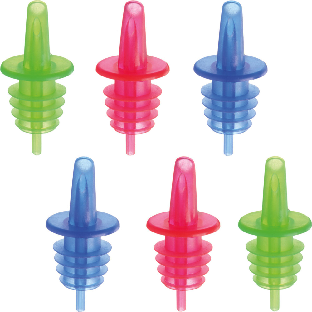 Giet dispenser voor alcoholfles 3 kleuren set 6pcs.