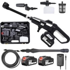 KEVSUVQIN 100 bar batterijreiniger, 4000mAh, 10L, zwart, 6-W-1 spuitkop gebruikt