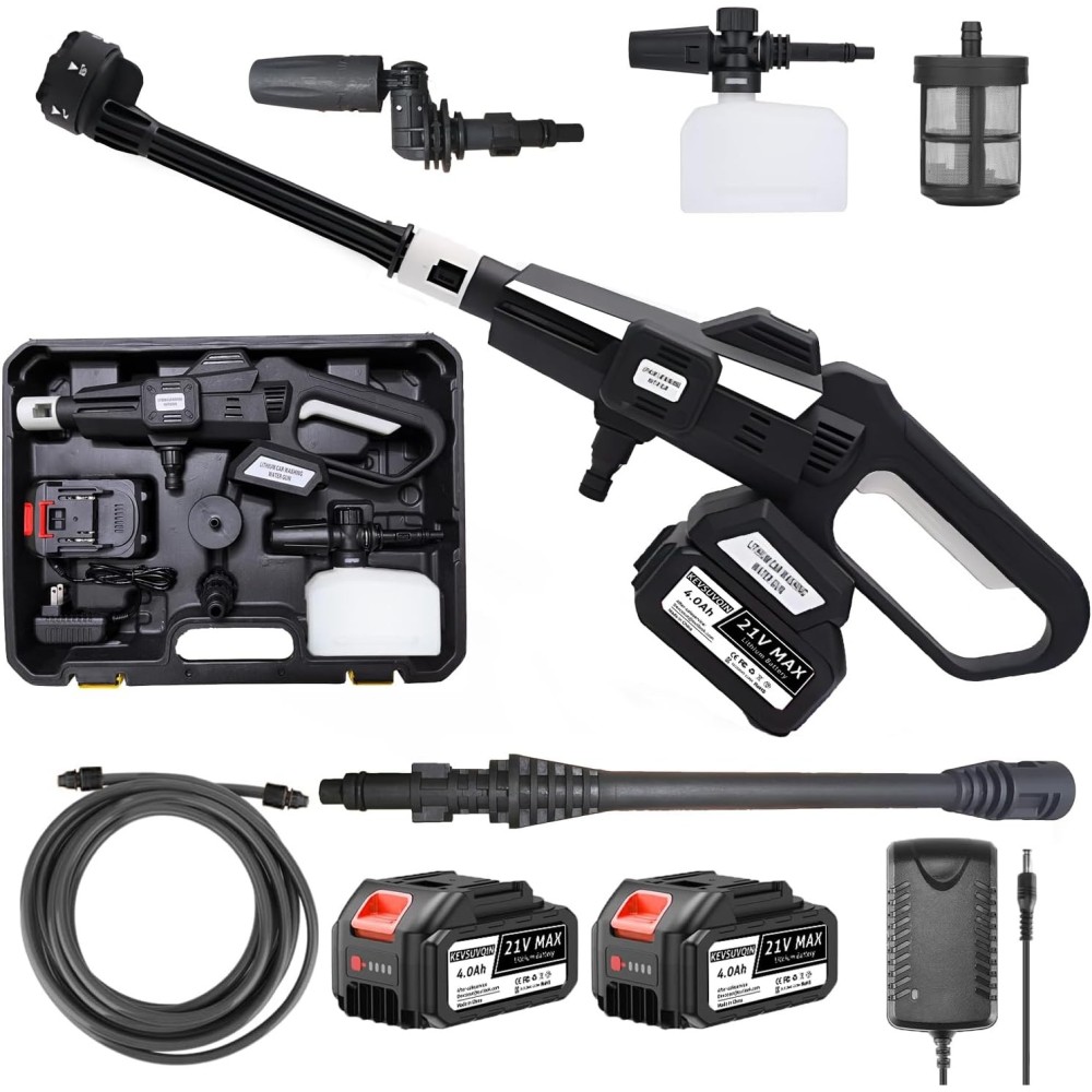 Kevsuvqin 100 Bar Battery Cleaner, 4000mAh, 10L, Sort, 6-W-1 Sprøjtehoved Brugt