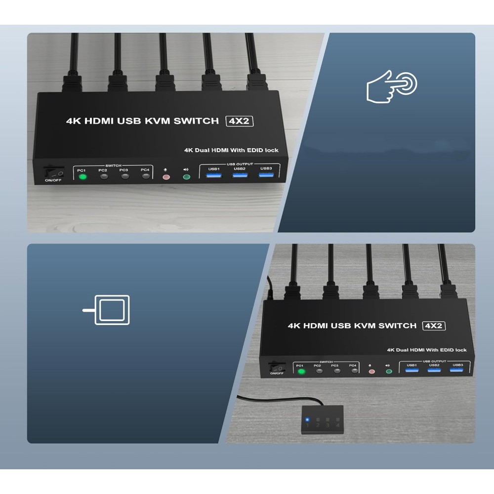 KVM ARKIDYN plus switch 4 ports 2 USB 3.0 monitors EDID 4K HDMI Audio