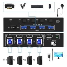 KVM Kceve HDMI 4x1 Vaihda 8k-tuki, USB-keskittimet kannettaville tietokoneille ja konsoleille