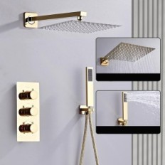 Thermostatische douche sanitiotar goud met 30x30 cm hoofd