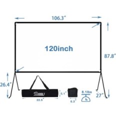 Projektionsskærm med baseline Leabolt 120 inches 16: 9 HD Mobil Skærm til hjemmebiograf og præsentation