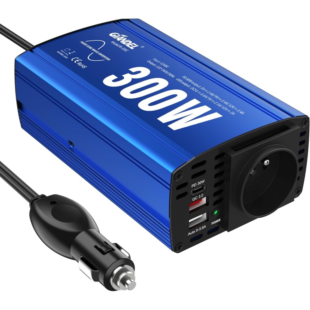 Auto adaptér Giandel PS-300C, 2x USB 4.8a, měnič napětí AC se síťovou zásuvkou