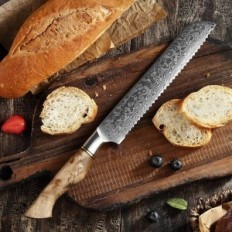 Veitsi leipälle Hezhen 8.3 ", Damascian teräs, puinen kahva
