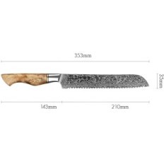 Μαχαίρι για το ψωμί Hezhen 8.3 ", Damascian Steel, ξύλινη λαβή