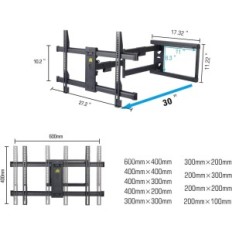 Nástenné rukoväte TV Kovanie MOUNDY HY9389-B, ARM 30 ", VESA 600X400