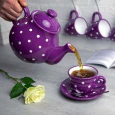 Rankų pagamintos violetinės baltos keramikos rinkinys NO rinkinys