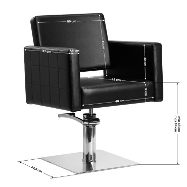 Fauteuil de coiffure Gabbiano Black Ankara avec pompe hydraulique — vue de face