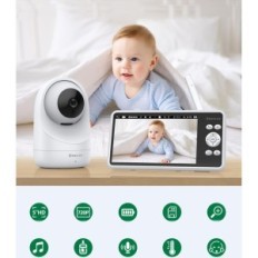 Nanny elettronico Sebikam 5 "720p, 2 telecamere, 4000 mAh, PTZ 355 °, VOX, NOTTE