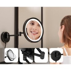 Make-up makeup 7x, LED 3 farver, væg, ø21,5 cm, sort / brun