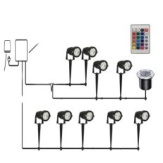 Hage lampe Ahotsuk 5W LED, IP66, RGB, fast, sett 8 stk, G klasse