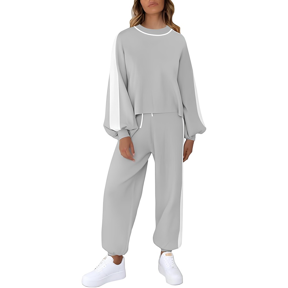 Sovoyoyeee da donna, 2 pezzi, a maglia a maglia, manica lunga, grigio, m