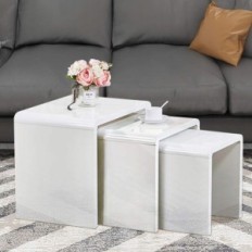 Conjunto danificado de 2 mesas laterais de ouro, 55x48x40 cm, branco