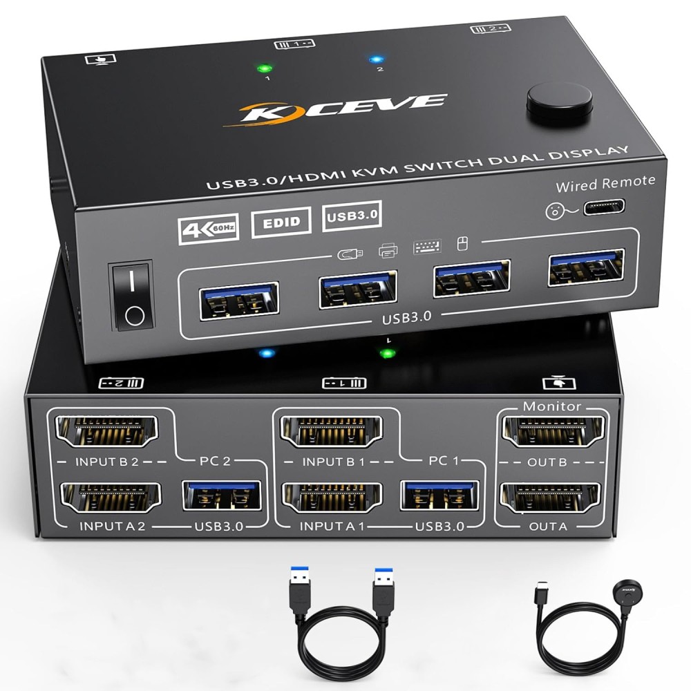 Controller KCM KCEVE KC-KVM202AS per 2 computer, 4xUSB 3.0, 4K @ 60Hz, utilizzato