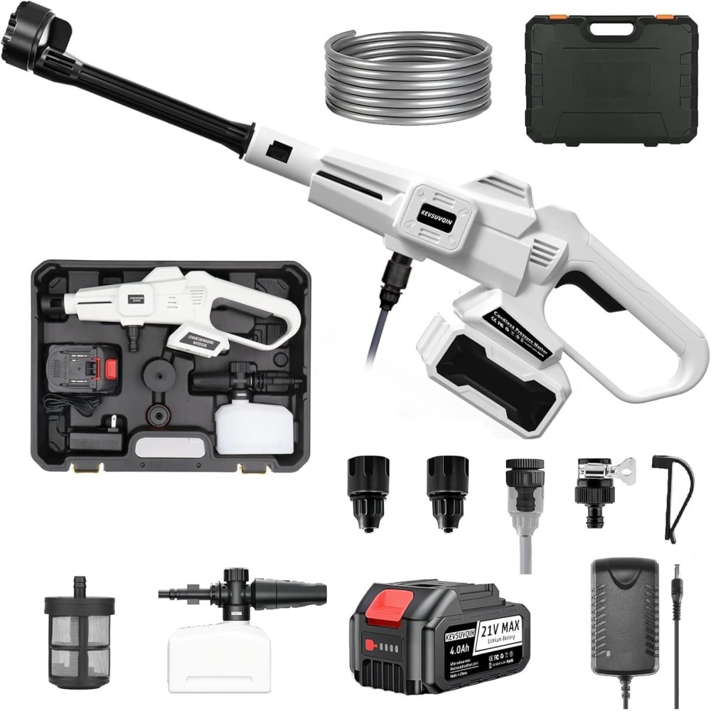 Cleaner batteria Kevsuvqin 100 bar, 4000mAh, 6-W-1 Doccia, 10L