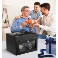 Caixão automático Vlando VJ23038 para 2 relógios, couro, LED