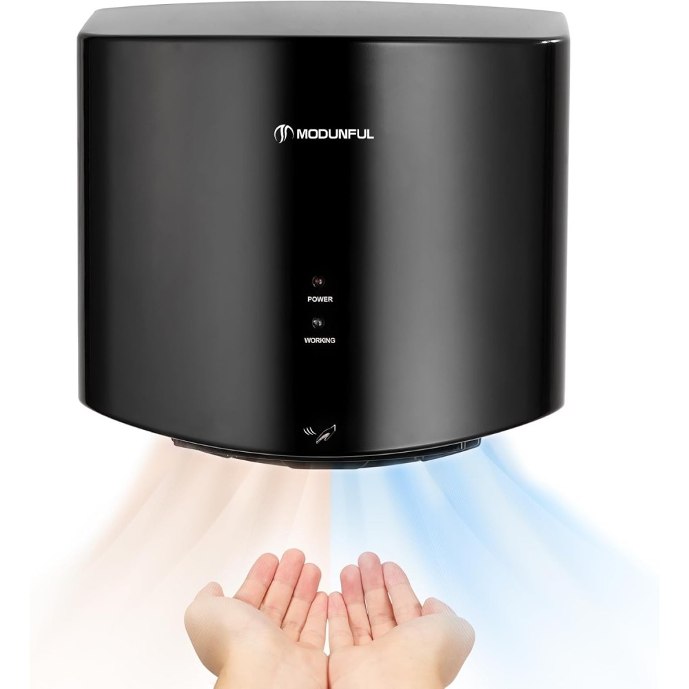 Elektrisk hånd tørketrommel Modunful 1200W Svart Hurtigtørkede tørketrommel med automatisk sensor og moderne design