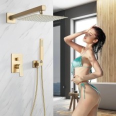 Um conjunto de chuveiro flexível de tvtiuo 20cm, capa de chuva, ouro dourado