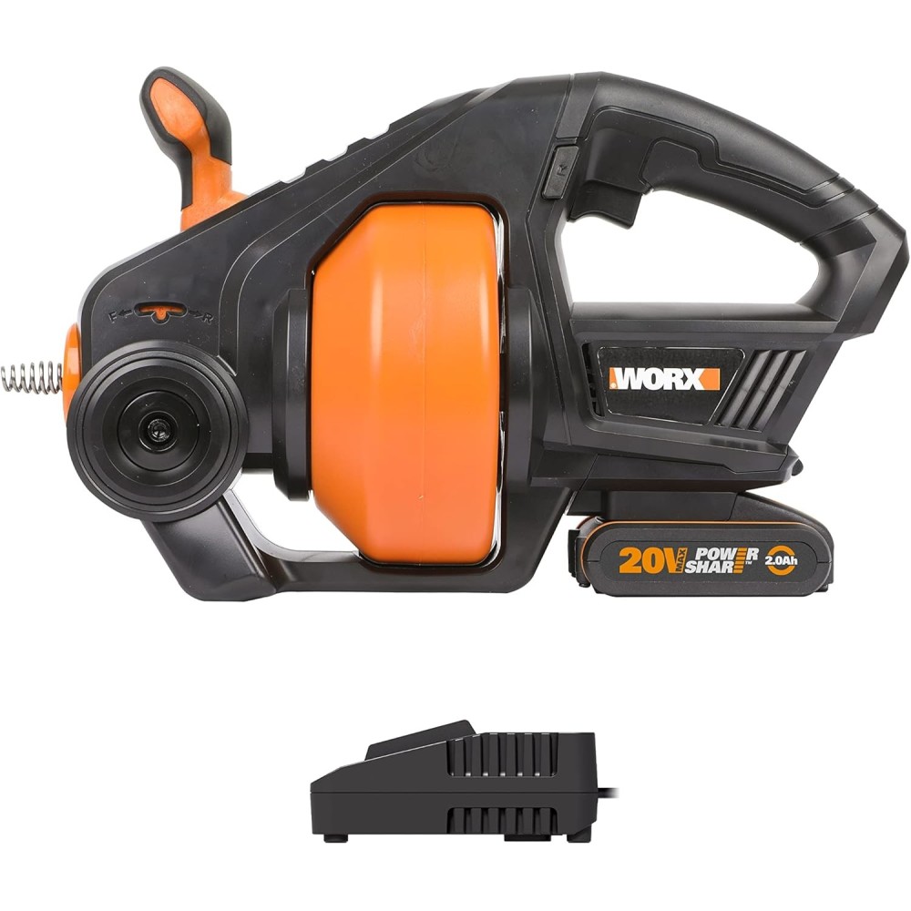 Used Worx PowerShare drain cleaning device. Outil sans fil pour les tuyaux non appuyez sur