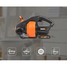 Used Worx PowerShare drain cleaning device. Cordless tool for unwrapping pipes