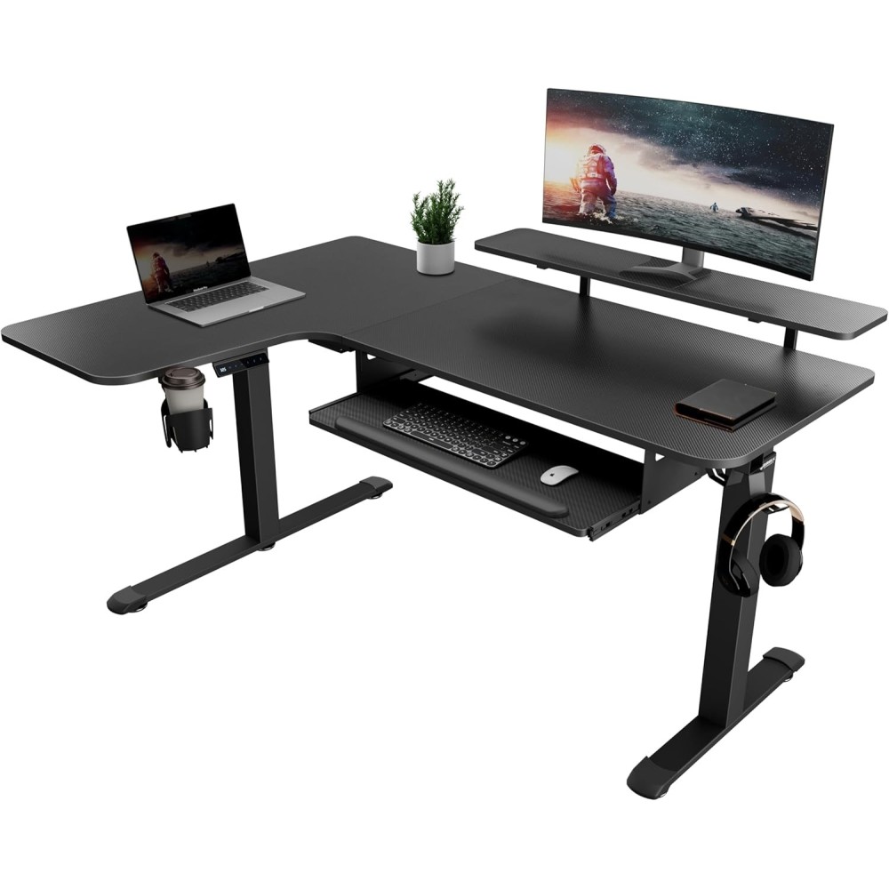 Nastavljiv vogalni desk Eureka Ergonomska ERK-L60L-B-PRO-EU 155X110 cm