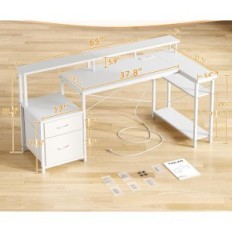 Exhibition Corner Desk Bexevue L 65 ", stand for monitor, white