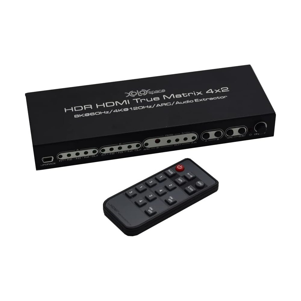 Switcher XolorSpace 43420A 8K HDR HDMI MATRIX 4X2 beeldschakelaar voor 4 bronnen en 2 schermen met HDR-ondersteuning