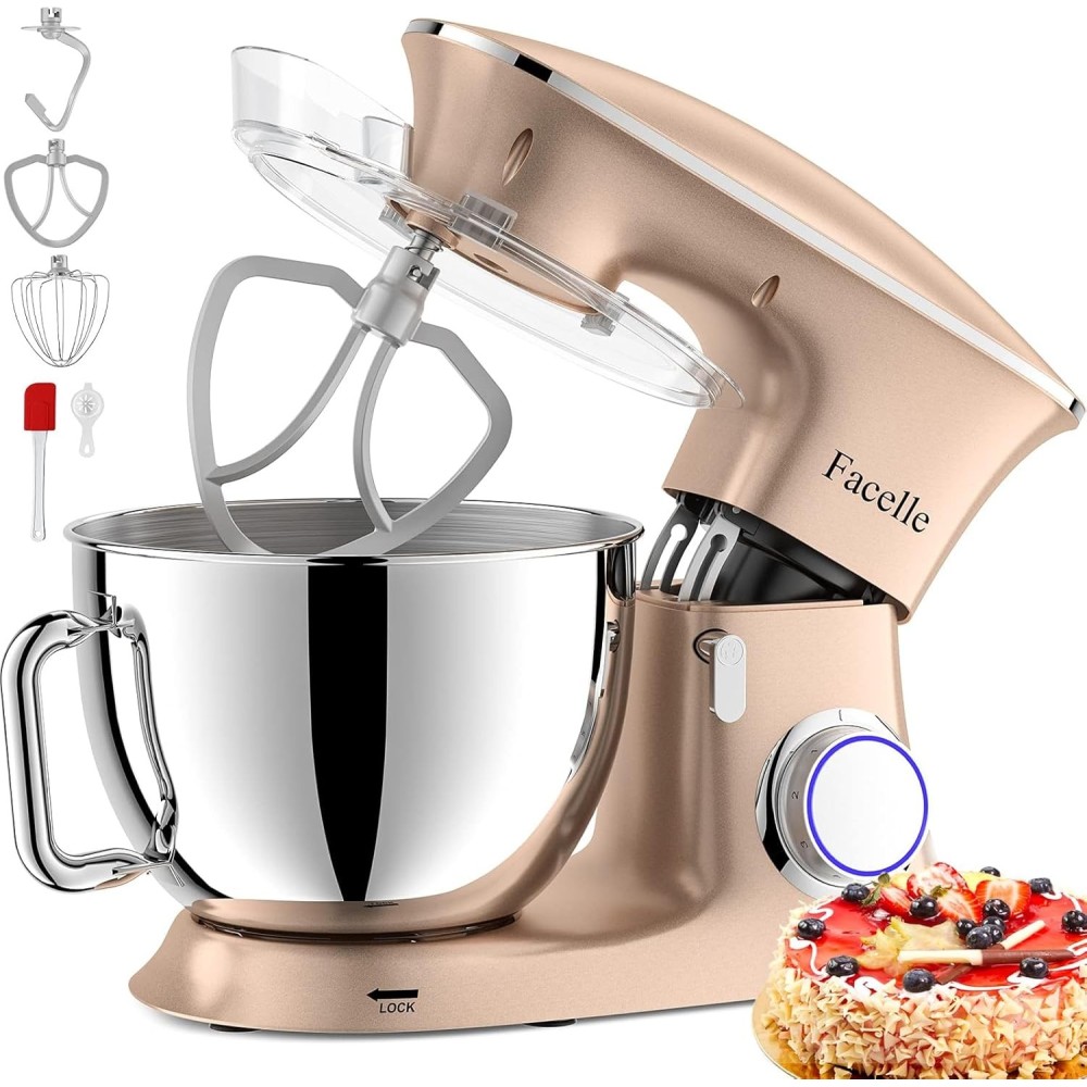 Kjøkken Robot Facelle SM-1554 1500W 8L Champagne Planetary Mixer med en stor bolle og mange tips