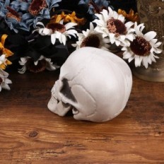 Plastic hanging skeleton. Skeleton decoration on a home party