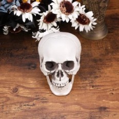 Plastic opknoping skeleton. Skelet-decoratie op een huisfeest