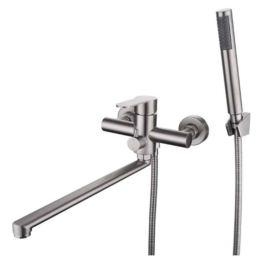 Used Battery Homelava bathtub with a shower set, brushed steel