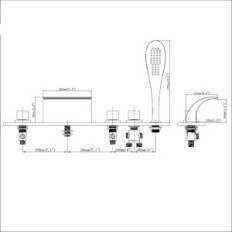 Conjunto de 5 PC. Baterías de cascada para baños grifos, cromo, C05700
